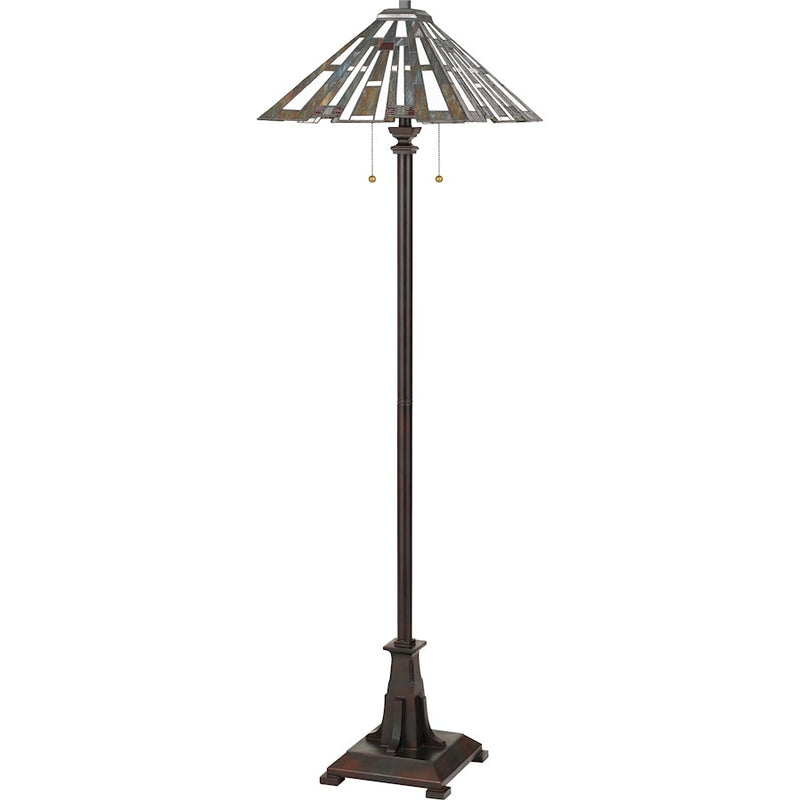 Quoizel Maybeck 17in 2-Light Floor Lamp | Tiffany Valiant Bronze and Multicolor Art Glass | Living Room & Bedroom | 17 x 17 x 62 in | Model TFMK9362VA
