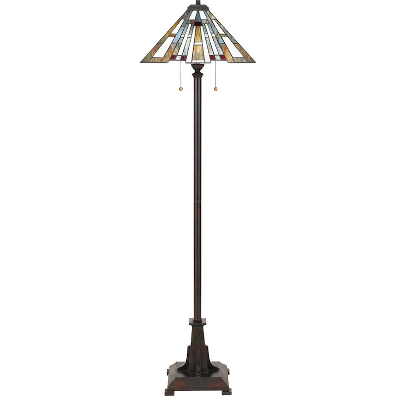 Quoizel Maybeck 17in 2-Light Floor Lamp | Tiffany Valiant Bronze and Multicolor Art Glass | Living Room & Bedroom | 17 x 17 x 62 in | Model TFMK9362VA