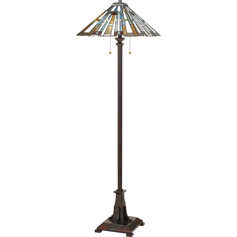 Quoizel Maybeck 17in 2-Light Floor Lamp | Tiffany Valiant Bronze and Multicolor Art Glass | Living Room & Bedroom | 17 x 17 x 62 in | Model TFMK9362VA