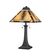 Quoizel Navajo 15in 2-Light Table Lamp | Southwestern Valiant Bronze and Multicolor Art Glass | Living Room & Bedroom | Model TFNO6325VA
