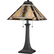 Quoizel Navajo 15in 2-Light Table Lamp | Southwestern Valiant Bronze and Multicolor Art Glass | Living Room & Bedroom | Model TFNO6325VA