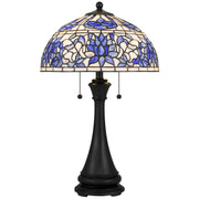 Quoizel Wisteria Bloom 16in 2-Light Table Lamp | Tiffany Matte Black and Multicolor Art Glass | Living Room & Bedroom | Model TFNR6325MBK