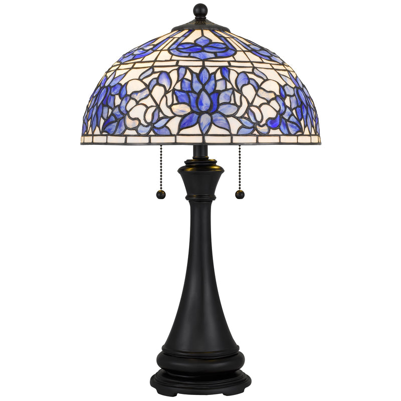 Quoizel Wisteria Bloom 16in 2-Light Table Lamp | Tiffany Matte Black and Multicolor Art Glass | Living Room & Bedroom | Model TFNR6325MBK