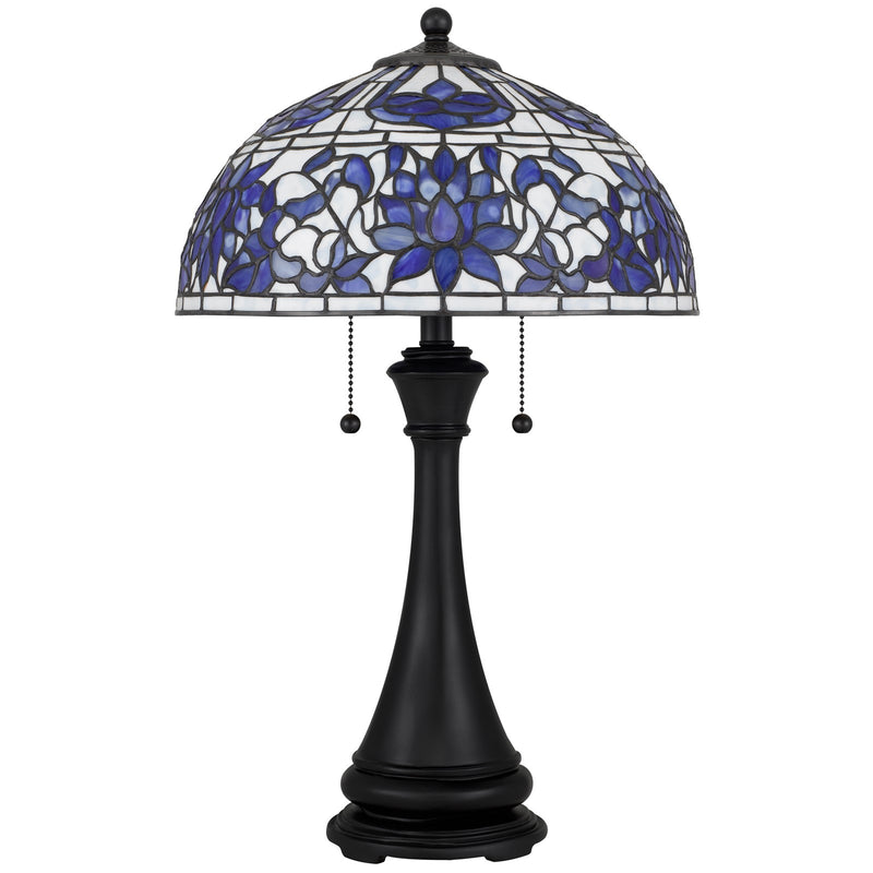 Quoizel Wisteria Bloom 16in 2-Light Table Lamp | Tiffany Matte Black and Multicolor Art Glass | Living Room & Bedroom | Model TFNR6325MBK
