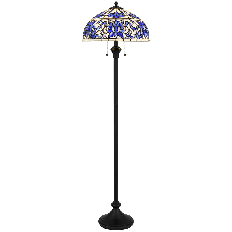 Quoizel Wisteria Bloom 18in 2-Light Floor Lamp | Traditional Matte Black and Blue Art Glass | Living Room & Bedroom Reading | Model TFNR9362MBK