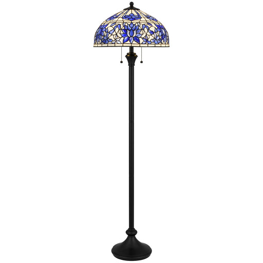 Quoizel Wisteria Bloom 18in 2-Light Floor Lamp | Traditional Matte Black and Blue Art Glass | Living Room & Bedroom Reading | Model TFNR9362MBK