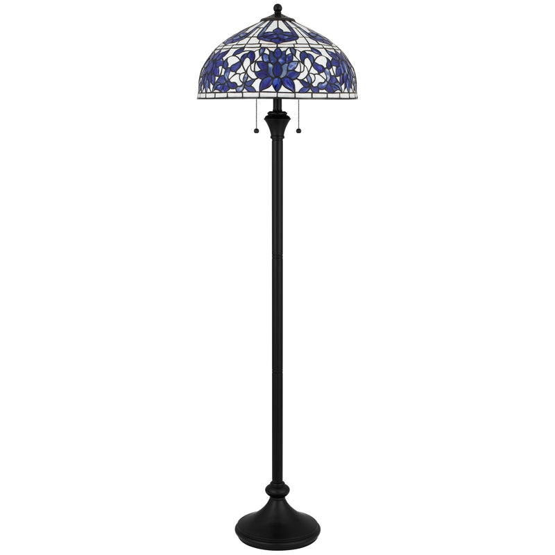Quoizel Wisteria Bloom 18in 2-Light Floor Lamp | Traditional Matte Black and Blue Art Glass | Living Room & Bedroom Reading | Model TFNR9362MBK