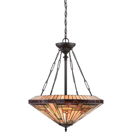 Quoizel Stephen 21in 4-Light Pendant | Arts and Crafts Vintage Bronze and Multicolor Art Glass | Dining Room & Kitchen Island | Model TFST2822VB