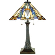 Quoizel Inglenook 25in 2-Light Table Lamp | Arts and Crafts Valiant Bronze and Multicolor Art Glass | Bedside and Living Room | Model TFT16191A1VA
