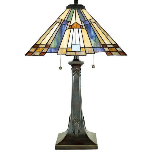 Quoizel Inglenook 25in 2-Light Table Lamp | Arts and Crafts Valiant Bronze and Multicolor Art Glass | Bedside and Living Room | Model TFT16191A1VA