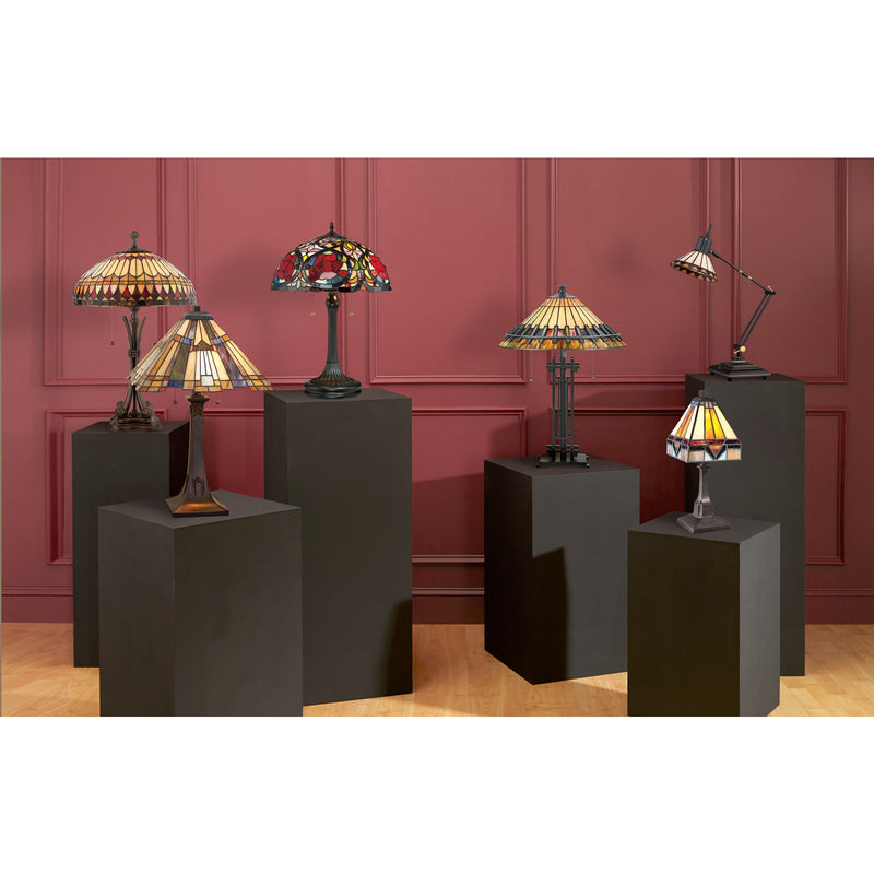 Quoizel Inglenook 25in 2-Light Table Lamp | Arts and Crafts Valiant Bronze and Multicolor Art Glass | Bedside and Living Room | Model TFT16191A1VA