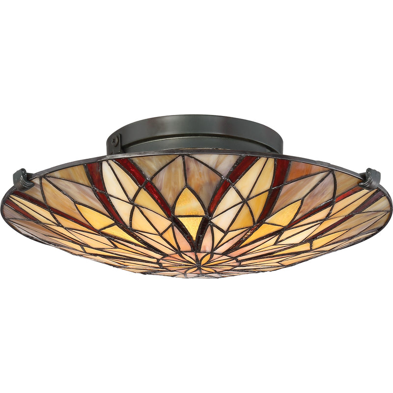 Quoizel Victory 16.25in 2-Light Flush Mount | Tiffany Valiant Bronze and Multicolor Art Glass | Bedroom & Hallway Ceiling Light | Model TFVY1400VA