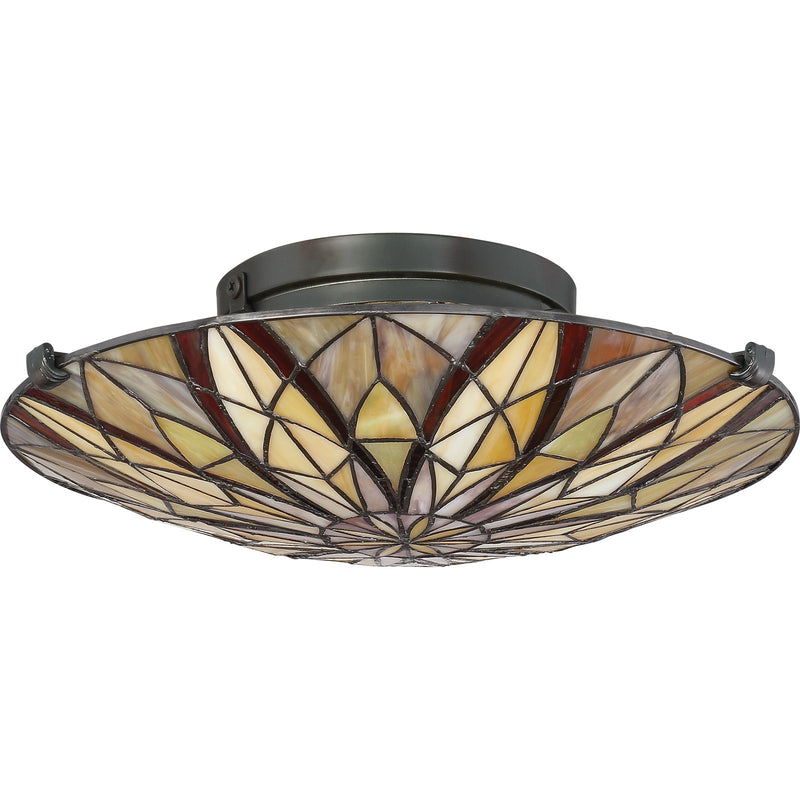 Quoizel Victory 16.25in 2-Light Flush Mount | Tiffany Valiant Bronze and Multicolor Art Glass | Bedroom & Hallway Ceiling Light | Model TFVY1400VA