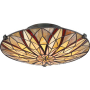 Quoizel Victory 16.25in 2-Light Flush Mount | Tiffany Valiant Bronze and Multicolor Art Glass | Bedroom & Hallway Ceiling Light | Model TFVY1400VA