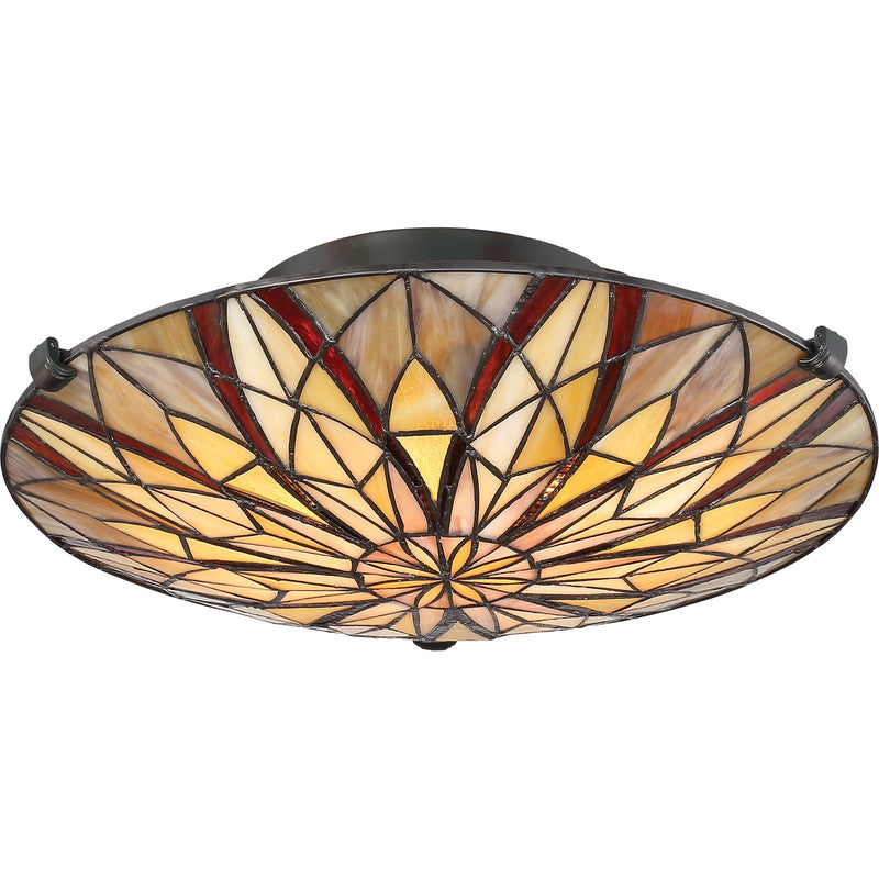 Quoizel Victory 16.25in 2-Light Flush Mount | Tiffany Valiant Bronze and Multicolor Art Glass | Bedroom & Hallway Ceiling Light | Model TFVY1400VA