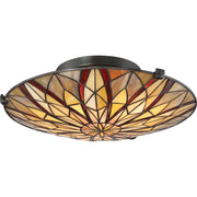 Quoizel Victory 16.25in 2-Light Flush Mount | Tiffany Valiant Bronze and Multicolor Art Glass | Bedroom & Hallway Ceiling Light | Model TFVY1400VA
