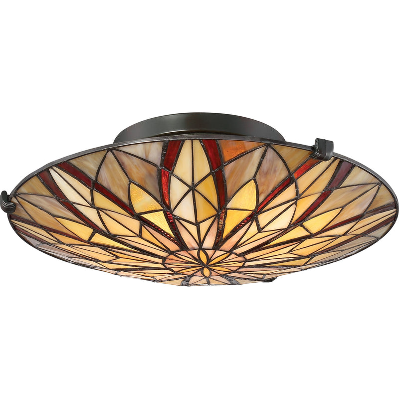 Quoizel Victory 16.25in 2-Light Flush Mount | Tiffany Valiant Bronze and Multicolor Art Glass | Bedroom & Hallway Ceiling Light | Model TFVY1400VA
