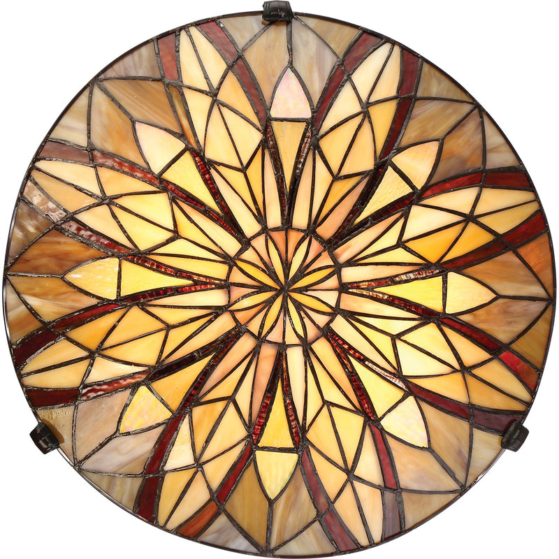 Quoizel Victory 16.25in 2-Light Flush Mount | Tiffany Valiant Bronze and Multicolor Art Glass | Bedroom & Hallway Ceiling Light | Model TFVY1400VA