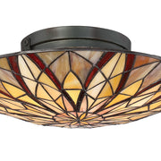 Quoizel Victory 16.25in 2-Light Flush Mount | Tiffany Valiant Bronze and Multicolor Art Glass | Bedroom & Hallway Ceiling Light | Model TFVY1400VA