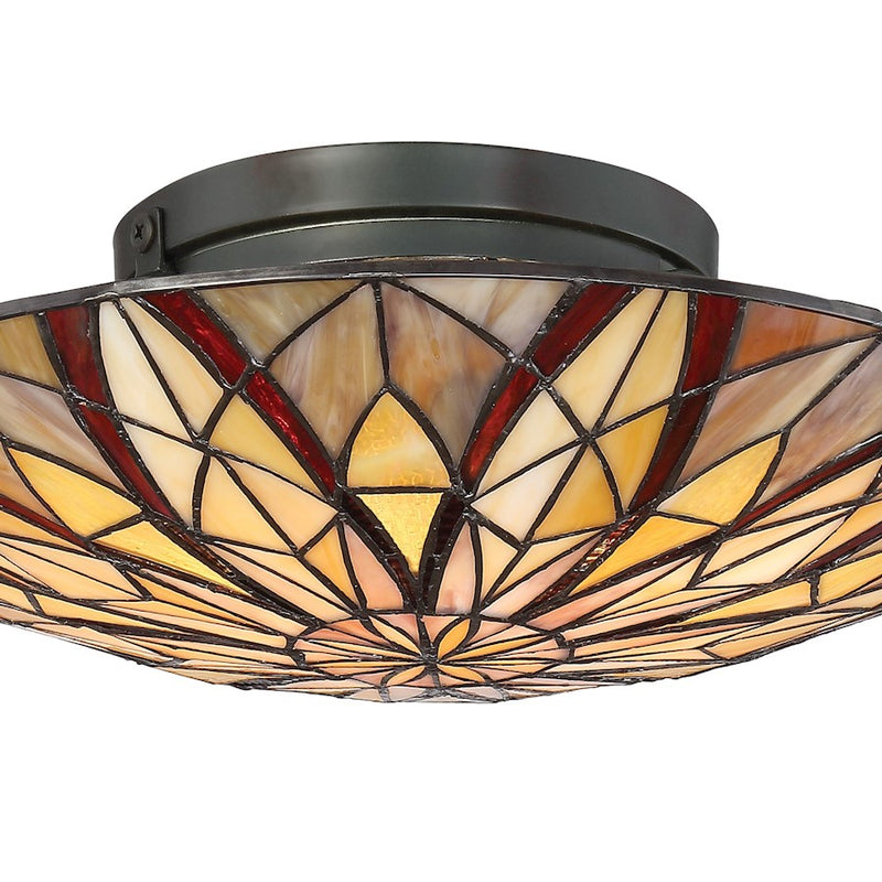 Quoizel Victory 16.25in 2-Light Flush Mount | Tiffany Valiant Bronze and Multicolor Art Glass | Bedroom & Hallway Ceiling Light | Model TFVY1400VA