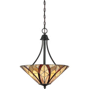 Quoizel Victory 19in 3-Light Pendant | Tiffany Valiant Bronze and Multicolor Art Glass | Dining Room & Kitchen Island | Model TFVY2819VA