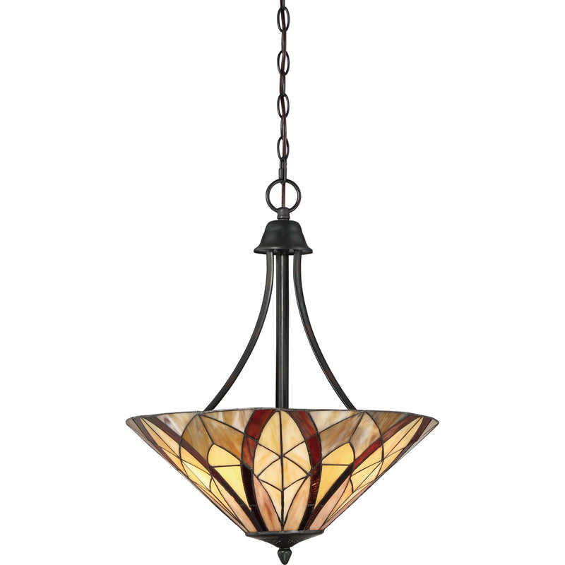 Quoizel Victory 19in 3-Light Pendant | Tiffany Valiant Bronze and Multicolor Art Glass | Dining Room & Kitchen Island | Model TFVY2819VA