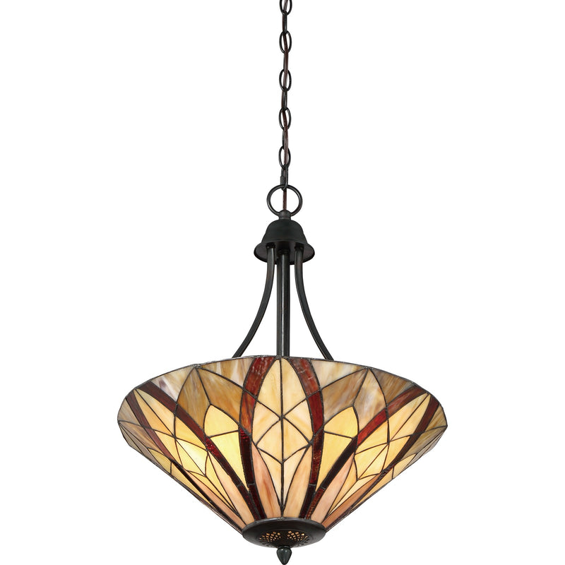 Quoizel Victory 19in 3-Light Pendant | Tiffany Valiant Bronze and Multicolor Art Glass | Dining Room & Kitchen Island | Model TFVY2819VA