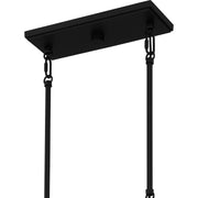 Quoizel Thatcher 36in 6-Light Linear Chandelier | Transitional Earth Black and Clear Seedy Glass | Covered Patio & Kitchen Island | Model THA3536EK