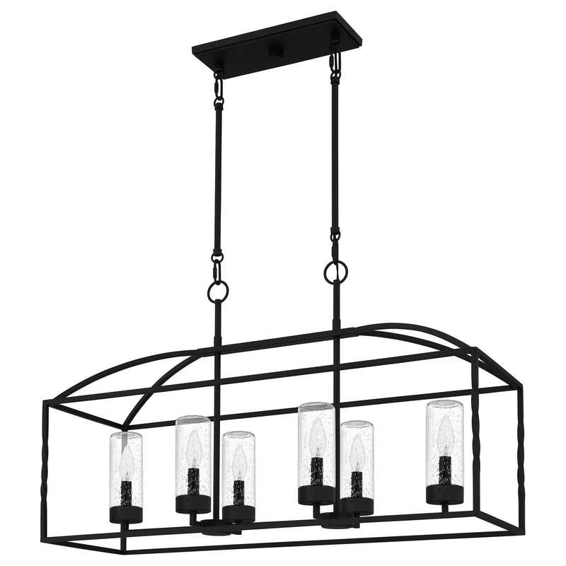 Quoizel Thatcher 36in 6-Light Linear Chandelier | Transitional Earth Black and Clear Seedy Glass | Kitchen Island & Dining Room | Model THA636EK