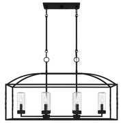 Quoizel Thatcher 36in 6-Light Linear Chandelier | Transitional Earth Black and Clear Seedy Glass | Kitchen Island & Dining Room | Model THA636EK