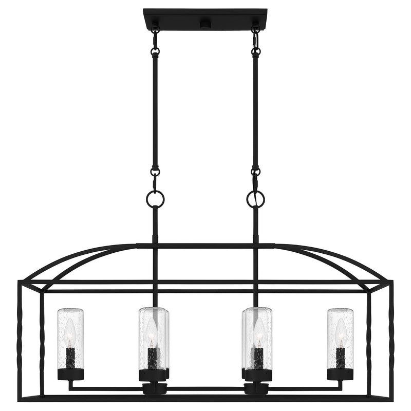 Quoizel Thatcher 36in 6-Light Linear Chandelier | Transitional Earth Black and Clear Seedy Glass | Kitchen Island & Dining Room | Model THA636EK