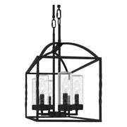 Quoizel Thatcher 36in 6-Light Linear Chandelier | Transitional Earth Black and Clear Seedy Glass | Kitchen Island & Dining Room | Model THA636EK
