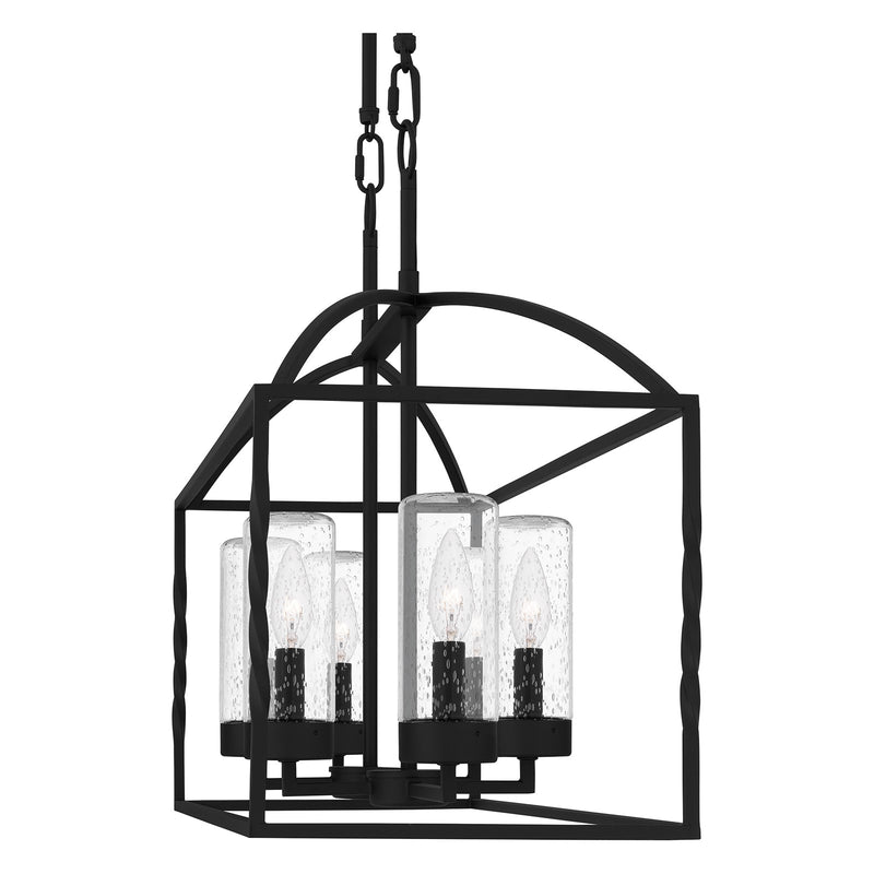 Quoizel Thatcher 36in 6-Light Linear Chandelier | Transitional Earth Black and Clear Seedy Glass | Kitchen Island & Dining Room | Model THA636EK