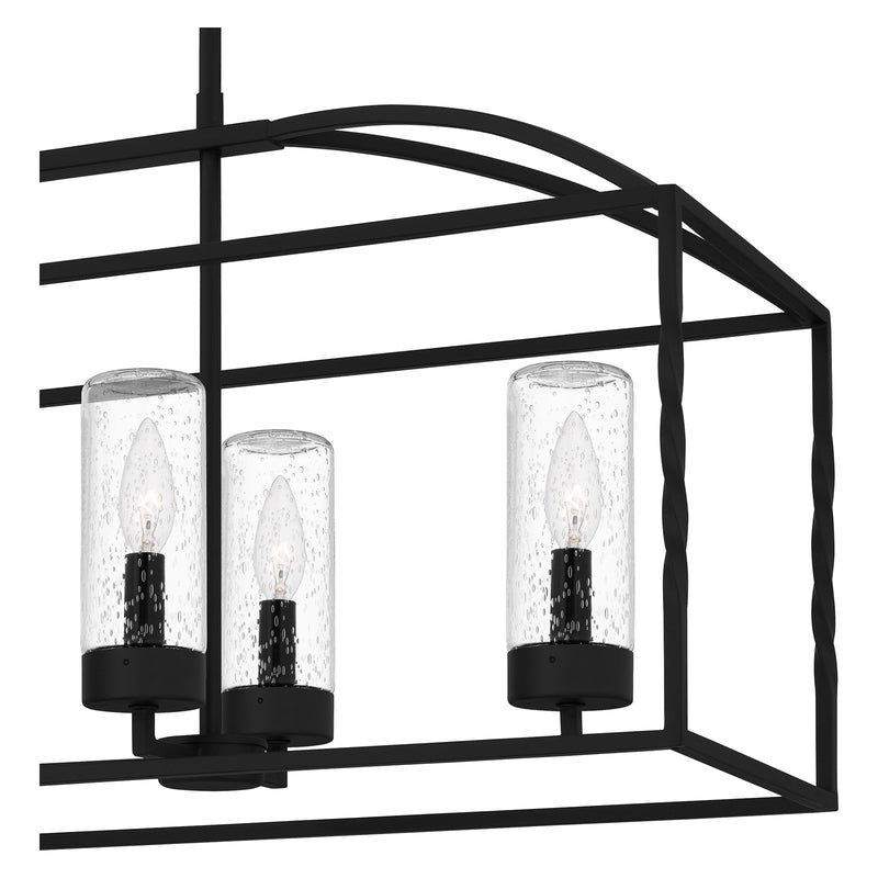 Quoizel Thatcher 36in 6-Light Linear Chandelier | Transitional Earth Black and Clear Seedy Glass | Kitchen Island & Dining Room | Model THA636EK