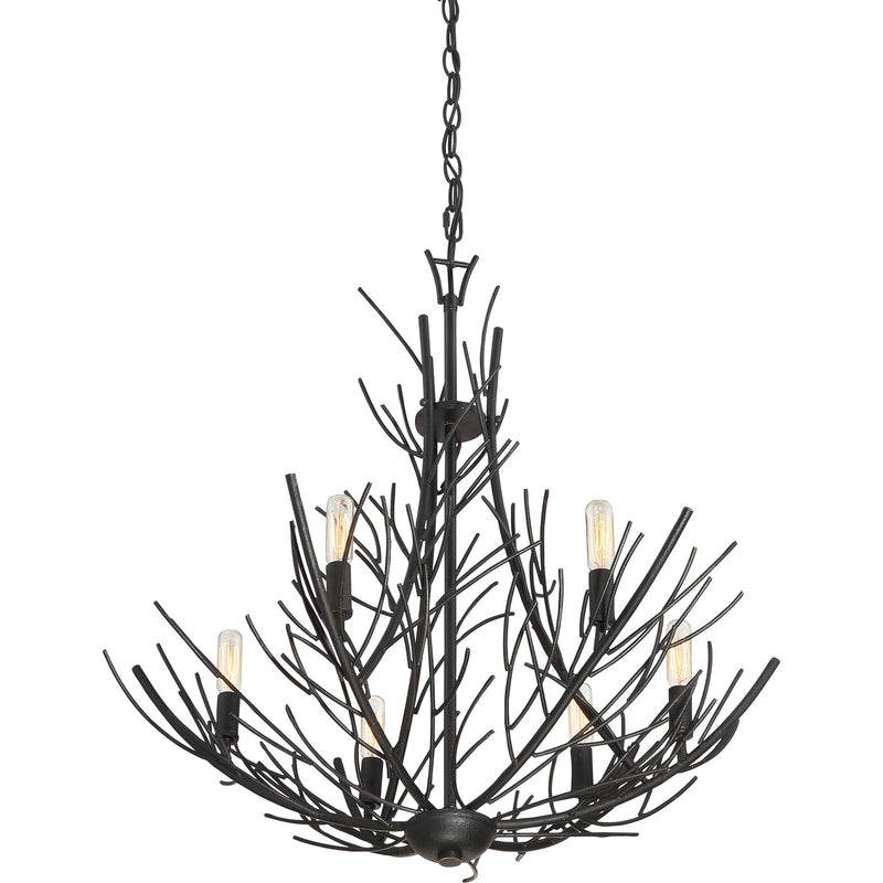 Quoizel Thornhill 26in 6-Light Chandelier | Nature-Inspired Marcado Black Steel | Dining Room & Foyer | 26 x 26 x 26.75 in | Model THL5006MK