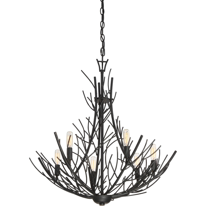 Quoizel Thornhill 26in 6-Light Chandelier | Nature-Inspired Marcado Black Steel | Dining Room & Foyer | 26 x 26 x 26.75 in | Model THL5006MK