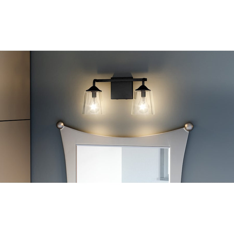 Quoizel Thoresby 2 Light Bath Vanity, Matte Black/Clear