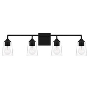 Quoizel Thoresby 31in 4-Light Vanity Light | Modern Matte Black and Clear Glass | Bathroom Vanity & Guest Bath | 31 x 5.25 x 8 in | Model THO8631MBK