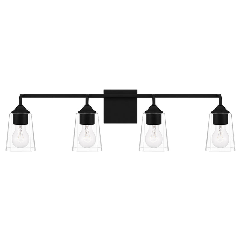 Quoizel Thoresby 31in 4-Light Vanity Light | Modern Matte Black and Clear Glass | Bathroom Vanity & Guest Bath | 31 x 5.25 x 8 in | Model THO8631MBK