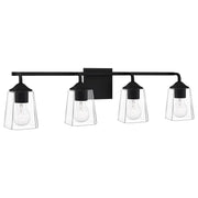 Quoizel Thoresby 31in 4-Light Vanity Light | Modern Matte Black and Clear Glass | Bathroom Vanity & Guest Bath | 31 x 5.25 x 8 in | Model THO8631MBK