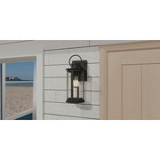 Quoizel Tilmore 7in 1-Light Outdoor Wall Lantern | Coastal Matte Black and Clear Ribbed Glass | Front Porch & Entryway | Model TLM8405MBK