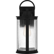 Quoizel Tilmore 8in 1-Light Outdoor Wall Lantern | Coastal Matte Black and Clear Ribbed Glass | Front Porch & Entryway | Model TLM8406MBK
