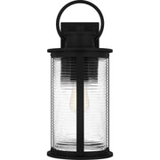 Quoizel Tilmore 18in 1-Light Outdoor Wall Lantern | Coastal Matte Black and Clear Ribbed Glass | Front Porch & Entryway | Model TLM8407MBK