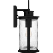 Quoizel Tilmore 18in 1-Light Outdoor Wall Lantern | Coastal Matte Black and Clear Ribbed Glass | Front Porch & Entryway | Model TLM8407MBK