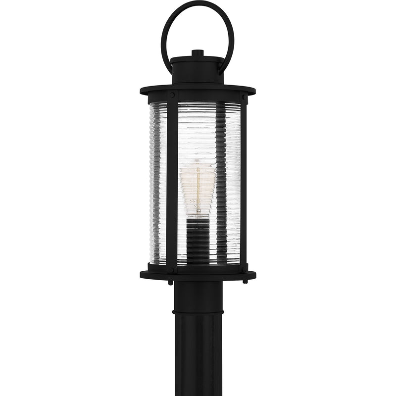 Quoizel Tilmore 20in 1-Light Outdoor Wall Lantern | Coastal Matte Black and Clear Ribbed Glass | Front Porch & Entryway | Model TLM9007MBK