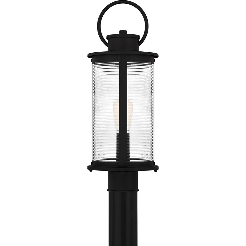 Quoizel Tilmore 20in 1-Light Outdoor Wall Lantern | Coastal Matte Black and Clear Ribbed Glass | Front Porch & Entryway | Model TLM9007MBK