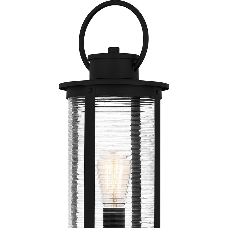 Quoizel Tilmore 20in 1-Light Outdoor Wall Lantern | Coastal Matte Black and Clear Ribbed Glass | Front Porch & Entryway | Model TLM9007MBK