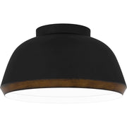 Quoizel Tamara 16in 3-Light Flush Mount | Farmhouse Matte Black Metal and Distressed Walnut | Kitchen & Hallway | 16 x 16 x 8.25 in | Model TMR1616MBK