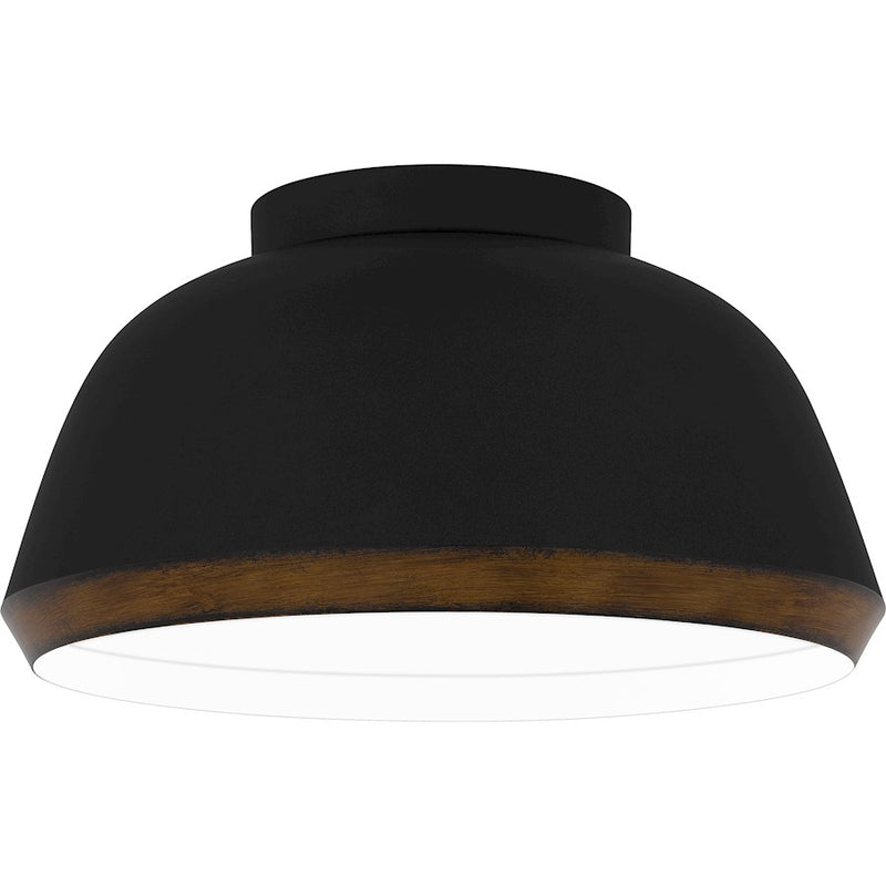 Quoizel Tamara 16in 3-Light Flush Mount | Farmhouse Matte Black Metal and Distressed Walnut | Kitchen & Hallway | 16 x 16 x 8.25 in | Model TMR1616MBK