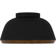 Quoizel Tamara 16in 3-Light Flush Mount | Farmhouse Matte Black Metal and Distressed Walnut | Kitchen & Hallway | 16 x 16 x 8.25 in | Model TMR1616MBK